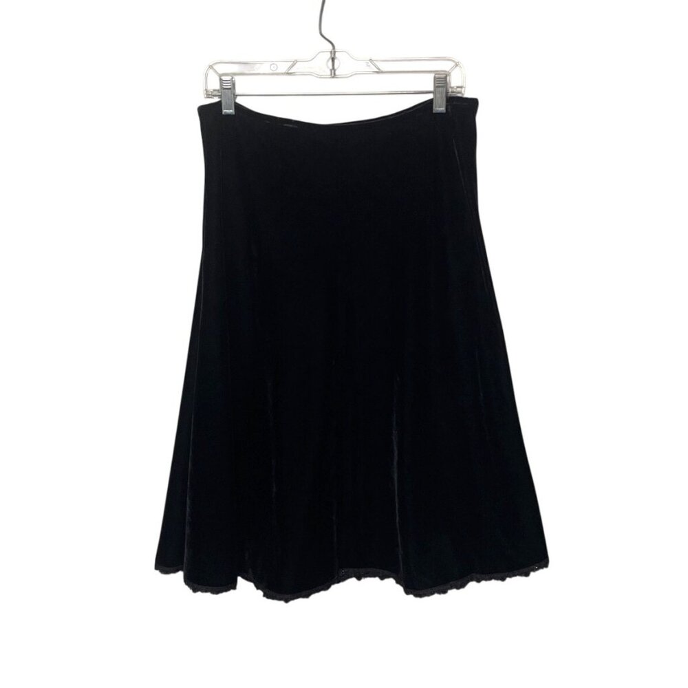 Vintage 90's Black Velvet A-Line Skirt with Sequin Trim by Vision Apparel Size L